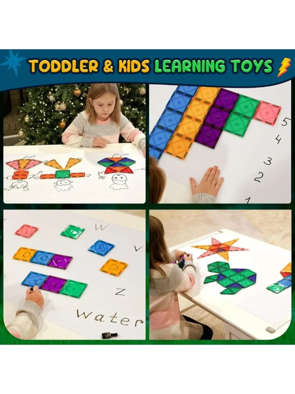Magnetic Building Tiles for Kids 3-12 | STEM Educational Sensory Toys, Outdoor